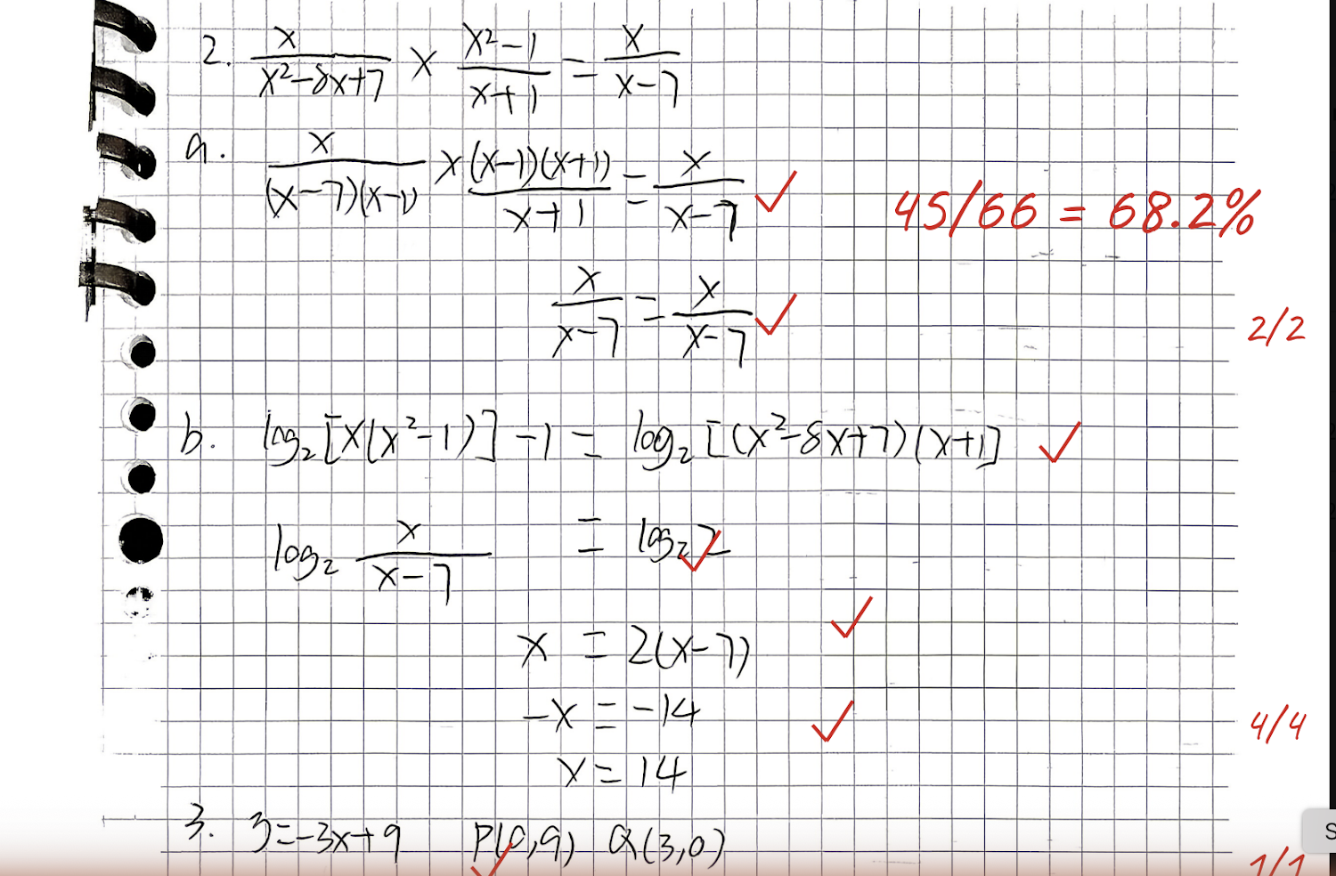 45/66点を取ったIB数学AA HL Paper 1の全問模試添削